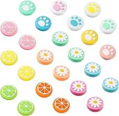 Sumind 24 Pieces Replacement Soft Silicone Cat Paw Flower and Fruit Lemon Design Thumb Grip Caps Analog Stick Cover Joystick Cap Luminous Cover Compatible with Nintendo Switch/Switch Lite Controller