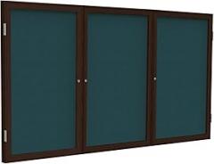 3 Door Enclosed Bulletin Board Frame Finish: Walnut, Surface Color: Blue, Size: 4' H x 6' W