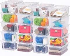20-Pack Clear Storage Bins with Lids, 6 Quart Stackable Plastic Containers, 12.9x7.5x4.5 Inches, BPA-Free
