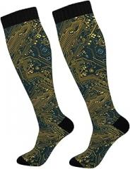 PDYRLEN Circuit Board Glowing Electronics Compression Socks for Women Men, Circulation Long Knee High Socks Casual Stocking Athletic Tube Sport Sock