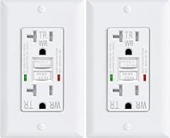 2 Pack GFCI Outlet 20 Amp GFI Electrical Outlet Outdoor Weather Proof (WR) Tamper Resistant(TR) Self-Test GFI Receptacles with LED Indicator Decoration Wall Plates White