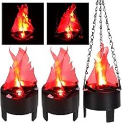 Macarrie 3 Pcs 3D LED Fake Flame Light 110v Effect Fake Campfire Lamp Torch, Artificial Flame Effect Light, Fire Pit Hanging Cauldron Decor for Halloween, Christmas, Bar Stage, Home Holiday Party