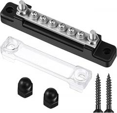 Weewooday 12V 150A Bus Bar with Cover Mini Power Distribution Terminal Block with 10-Gang Bus Bar 6 Pieces M4 Screws 2 Pieces M6 Studs for Caravan Car Boat Marine Max 48V 150A