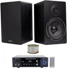 Rockville BLUAMP 150 Bundle: Bluetooth Home Stereo Amplifier, (2) RockShelf 64B 6.5