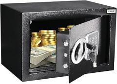 Vaiyer Electronic Safe Box for Money with Digital Keypad & Keys, Steel Alloy Drop Safe 6.7 x 9 x 6.7 in - Safety Box for Home, Office, Hotel Rooms, Jewelry, Gun, Cash