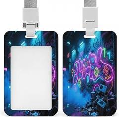 Badge Holder Electronic Graffiti Wall Printed Vertical Name Card Holder Suitable for Office School ID Card Proximity Key Card Driver License and Pass