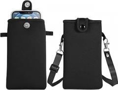 YICHEEY Neoprene Phone Sleeve Pouch Bag Case with Crossbody Strap Compatible for iPhon 17 Pro Max Air 16 Plus/Galaxy S25 Ultra / S25 Edge FE A16 A36 A56 / Pixel 10 Pro XL/OnePlus 13 (Black, XL)