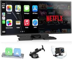 LAMTTO Upgraded 11'' Wireless Carplay Screen with Net-Flix YouTube Apps and Backup Camera Built-in Entertainment Video Box Navigation Voice Assistant for iOS 10+ Android 11+
