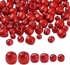 60pcs Painted Wooden Beads - Natural Wood Rondelle Spacer Beads Jewelry Crafts (30x18mm)(150pcs Red (10~16mm))