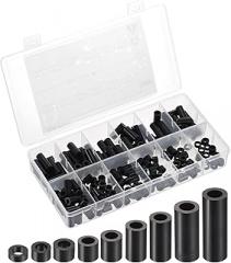 PATIKIL M5 Nylon Spacer Set, 180Pcs Non-Threaded ABS Round Spacer Standoff Assortment Electrical Outlet Spacers for PCB Motherboard, Circuit Board, Switch and Receptacle, Black