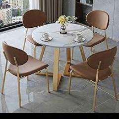 Conference Reception Room Coffee Table with Chair, Office Conference Table, Round Dining Table PU Leather Seat 80cm, for Conference Meeting Areas, Libraries(Brown)