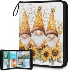 4-Pocket Trading Card Binder Holds 400 Cards with 50 Removable Double-Sided Sleeves, Sport Card Collection Album Folder Compatible with TCG MTG Game Cards(Happy Gnomes Sunflower)