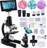 Microscope 40X-2500X Magnification with 4.3-inch Display, Wide-Angle 10X and 25X eyepieces, and Built-in 5-megapixel Camera for 