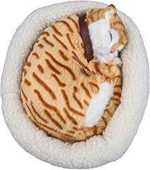 Simulation Animal Model Ornaments, Creative Birthday Realistic Breathing Cat Plush Toy Soft Stuffed Electronic Pet Home Decor