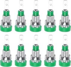Hyuduo 10Pcs 2mm Brass Banana Socket Panel Connector Terminals, Strong Test Conductor Set for Electronic Industrial Equipment with PA, Easy to Use, 30Vac‑60Vdc .10A for Measuring (Green)