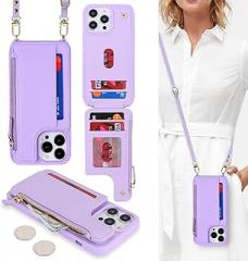 Cavor for iPhone 11 Pro Max Wallet Case with Card Holder for Women,for iPhone 11 Pro Max Case with Strap,Crossbody and Wristlet Zipper Pocket Phone Cover-Purple