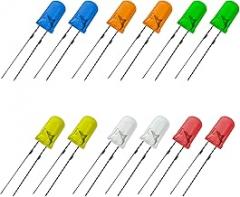 LEDs, Single LED Light 5mm LED Diode Lamp DIY Kit with White Red Green Blue Yellow Orange Diffused Round Lens DC 3V 20mA Mini Bulbs Electronics Components 6 Colors x 10PCS