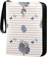 Bouquet-flowers-stripes-butterflies 4 Pockets Trading Card Album Folder for Cards PU Waterproof Wear-resistant Cover Zip Card Binder Fits 400 Cards,Card Collector Holder for Collectible Boys Girls Gam