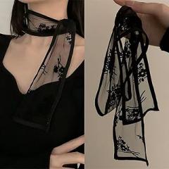 Generic Sweet Flower Lace Neck Strap Dressing Decoration Korean Style Hair Band Neckerchief Transparent Long Ribbon Head Scarf