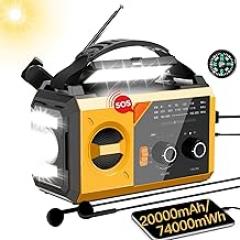 20000mAh/74000mWh Solar Hand Crank Emergency Radio - AM/FM/NOAA Weather Alert, Portable Power Bank, 3-Mode Flashlight & Reading Lamp, SOS Alarm, Phone Charger for Outdoor/Camping/Emergenc(Yellow)