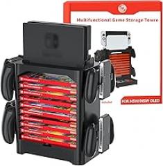 Multifunctional Game Disk Storage Tower for Nintendo Switch/OLED, Organizer Station with 10 Game Case Slot, Controller Stand with 4 Controller Rack Holder and Joy-Con Drawer for Switch Accessories