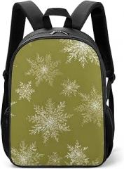 Olive Green Snowflakes Unisex Backpack Daypacks Large Capacity with Side Pocket Laptop Bag for Travel