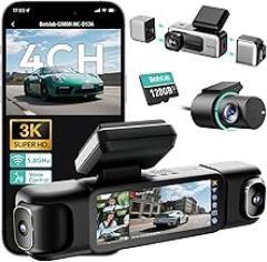 BOTSLAB 3K 4 Channel Dash Cam, 560° All-Sides View, Front and Rear Inside Car Camera with 3.18”Touch Screen, Dash Camera 24/7 Parking Mode, Built-in GPS 5.8GHz WiFi Voice Control, Free 128GB Card