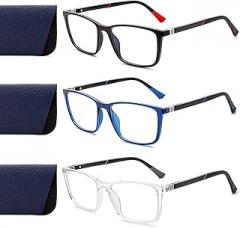 Progressive Multifocal Reading Glasses for Men 3 Pack, TR90 Eyeglasses Sports Frame, Blue Light Blocking Readers