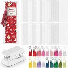 101 Pcs DIY Bookmark Making Kit Bookmark Laminating Pouches 5 Mil Hot Laminator Sleeves with Rainbow Tassels and Puncher Fit Most Pouch Laminating Machines Valentine Gift(2.36 x 6.3 Inch)