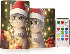 Christmas Cat Electronic Candle Light,No Open Flame, No Smoke, No Wax Drips, Remote Controllable, 4-Hour/8-Hour Timer for On/Off, Multiple Light Settings, Versatile for Different Occasions.