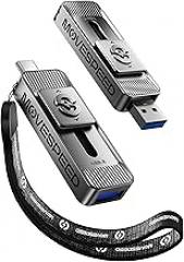 MOVE SPEED 128GB Solid State Drives with Dual Ports & Push-Pull Design — 560MB/s Read Speed, Type C + USB 3.2 Drive Portable ssd for iPhone 15/16/Android/Mac