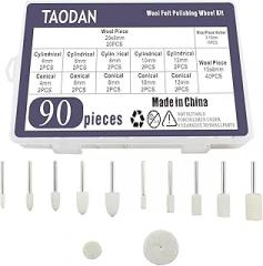 TAODAN 90PCS Conical/Cylindrical Polishing Wheel Set Rotary Tool Accessories Polishing Head Wool Piece Retaining Rod Suitable for Molds Electronics Glass Metal