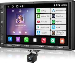 A5L 7inch Android Double DIN Car Stereo & Backup Camera, Wireless CarPlay& Android Auto Touchscreen Head Unit, WiFi/Bluetooth/USB, 2G+32G,MirrorLink, 24B-EQ DSP, FM/AM,GPS Tracking &AI Chat