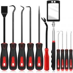 Swpeet 11Pcs Precision Pick & Hook Set with Scraper and Square Shaped Inspection Mirror with Fastener Remover Assortment Kit, Perfect for Automotive and Electronic Tools Hoses Gasket Hand Pick Up Tool