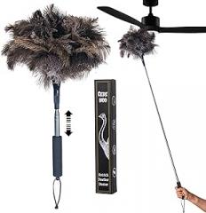 Feather Duster for Electronics Fragile Items, Soft Ostrich Feathers Dusting Tool for Keyboard, Screen, Office and Home Cleaning, Black Handle(A12-Black)