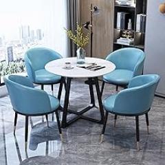 Office Reception Round Table, Small Conference Table, Dining Table Soft Backrest Seat, Business Dining Table Set, Office, Conference Room, Balcony, Cafe(Blue)