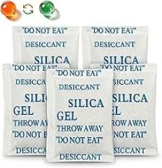 50 Pack 5 Gram Desiccant Packs for Storage, Premium Silica Gel Packets (Rechargeable & Color Indicating), Safe Food Grade Moisture Absorbers for Storage Bins, Electronics, 3D Filament