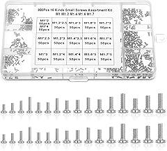 800Pcs Tiny Screws for Electronics, M1/M1.2/M1.4/M1.6/M1.7 Phillips Pan Head Small Machine Screws Alloy Steel Round Head Mini Replacement Computer Screw for Eyeglasses, Watches, Clocks, Mobile Phone