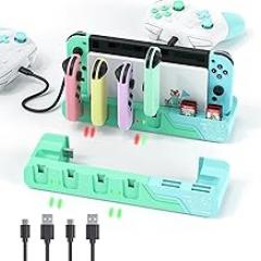Switch Controller Charging Dock - Animal Crossing & Switch OLED Model Joycons, Charges up to 6 Joycons with Game Card Storage Stand