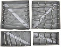 Milisten Underwear Storage Boxes and Sock Organizer Set, Nonwovens Drawer Organizer for Socks and Bras, Gray 4pcs Set for Closet and Dresser Clothing Storage