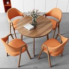 Dining Table and Chair Combination, Negotiation Reception Tables and Chairs Small Round Tables, Business Conference Room Coffee Table, Space-Saving Tables(Orange)
