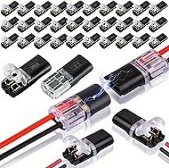 Double-Wire Plug-in Connector LED Light Strip Connectors 2 Pin, Double-Wire Plug-in Connector with Locking Buckle, 50/100/150 Pack Quick Clip Fasteners Wire Connector for Low-Voltage Projects (50pcs)