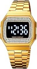 Unisex Digital Watches Luxury Stainless Steel Band Multifunction Square Electronic Watch Fashion Crystal Men's Women's Sport Wrist Watches