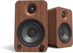 Kanto YU4WALNUT Powered Speakers with Bluetooth and Built-in Phono Preamp | Auto Standby and Startup | Remote Included | 140W Peak Power | Pair | Walnut