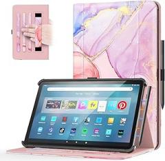OKP Portable Electronic Device Cover for Amazon Tablet 11 (13th Generation, 2023 Release), Multi-Angle Stand Case with Pocket Auto Wake/Sleep, PU Leather, Marble Rose Gold