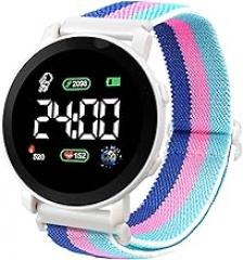 LED Electronic Watch Elastic Band Multifunctional Round Dial Time/Date Display Braided Strap Digital Wrist Watch Clock with LED Backlight for Teens Boys Girls Women Men Fashion Accessory A