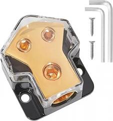 NuIth 2 Way Copper Power Distribution Block, 0/2/4 Gauge in 4/8 Gauge Out Auto Car Audio Distribution Connecting Block, 2 Way Copper Ground Distribution Block for Audio Amplifier Splitter, 1PC