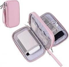 Tech Organizer Travel Carrying Case Cables Pouch Organize and Storage Accessories Electronics Cords Charger Cell Phone Power Bank (Pink-Soft-M)