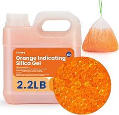 2.2LBS Desiccant Beads, Premium Orange Indicating Reusable Silica Gel Beads Bulk, Industry Standard 3-5 mm Desiccant Dehumidifier for 3D Filament, Electronic Devices, Camera, Safe (5PCS Bags)