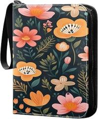 Colorful Flowers Collectible Trading Card Albums,4-Pocket Card Binder with 50 Removable Sleeves with Zipper Game Card Collection Binder Album Holder
